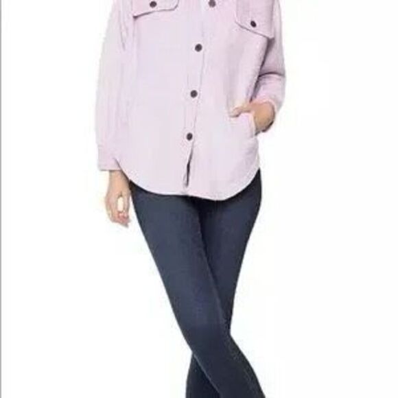 ✨BLACK TAPE Fuzzy Elbow Patch Shacket Shirt Sz Medium Jacket Soft Lilac✨ - Picture 5 of 11